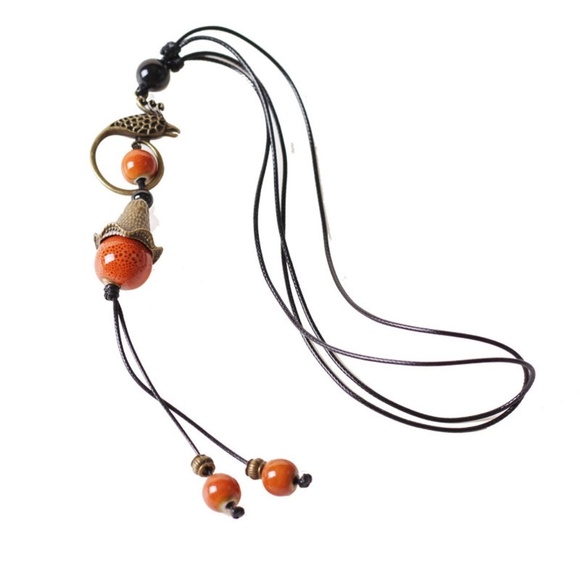 **MONTSERRAT* Orange Phoenix Pendant x Beaded Fashion Necklace - Picture 3 of 3